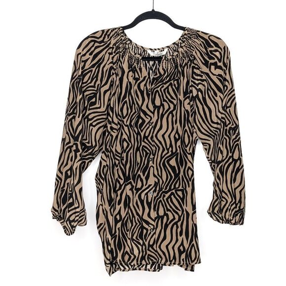 Tucker Classic Blouse Zebra Print in Crepe de Chine Silk Top - Picture 1 of 8